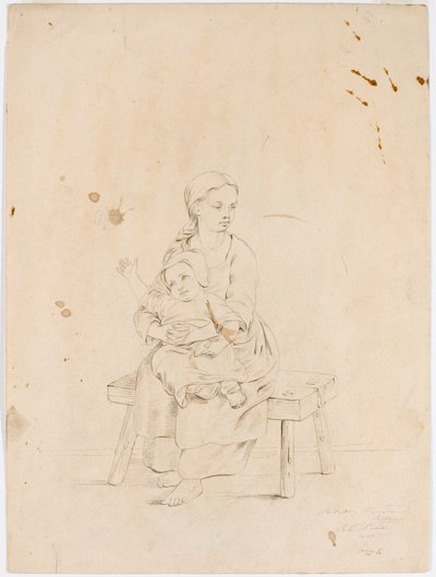 Jeune femme assise sur un banc avec un petit enfant dans les bras - Robert Wilhelm Ekman