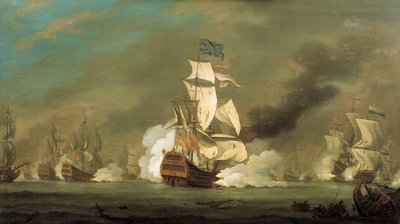 Une bataille entre navires anglais et néerlandais, début du XVIIIe siècle - Robert Woodcock