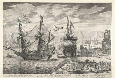 Port avec des navires, la chute d