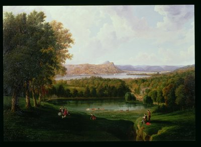 Vue de Tarrytown sur la rivière Hudson, vieille église hollandaise et manoir Beckham, 1866 - Robert the Younger Havell