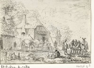 Soldats près de deux chariots - Robert van den Hoecke
