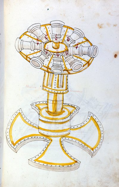 Art de la guerre: étude sur les machines militaires. Canon tournant, illustration tirée de 