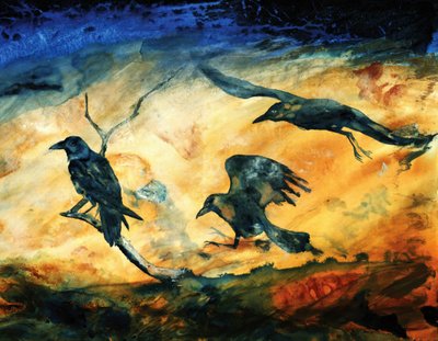 Les corbeaux en vol dans un ciel doré - RodMacIver