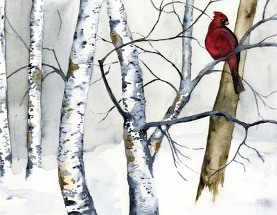 Forêt de bouleaux et de cardinaux rouges - RodMacIver