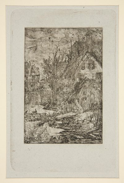 Entrée de village (Cottages au toit de chaume) - Rodolphe Bresdin