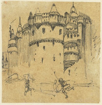Château avec deux figures - Rodolphe Bresdin