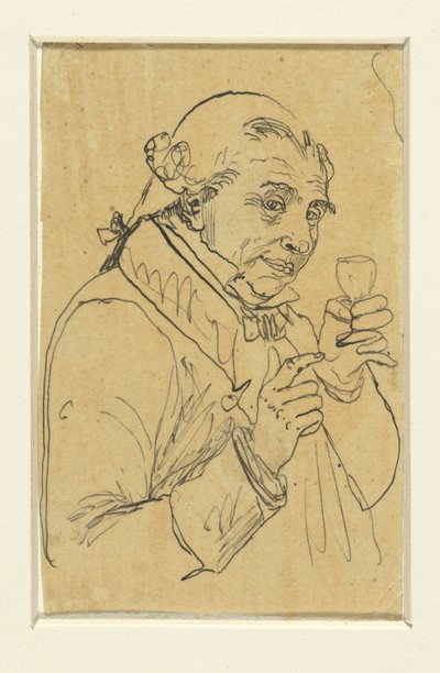 Vieil homme en costume du XVIIIe siècle, levant un verre de vin de la main gauche - Rodolphe Bresdin