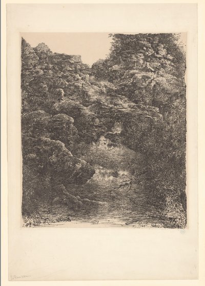 Paysage rocheux avec ruisseau et cascade - Rodolphe Bresdin