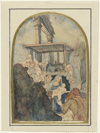 Étude pour une adoration des mages, avec une ruine et deux colonnes corinthiennes en arrière-plan - Rodolphe Bresdin