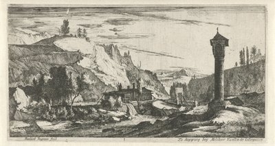 Paysage montagneux avec colonne - Roelant Roghman