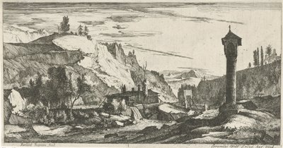 Paysage montagneux avec colonne (Tiroolse landschappen) - Roelant Roghman