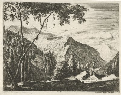 Paysage de montagne avec croix - Roelant Roghman