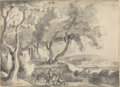 Cavalier et accompagnateurs au bord d