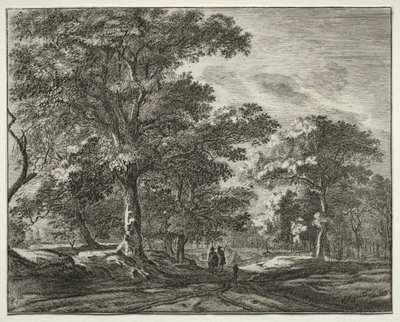 Six vues dans le bois de La Haye : Deux Hommes Précédés par un Chasseur - Roelant Roghman