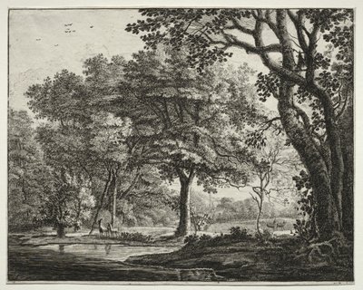 Six vues dans le bois de La Haye : Planche 6, Deux cerfs - Roelant Roghman