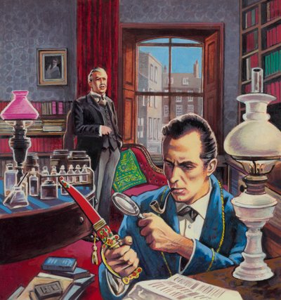 Sherlock Holmes dans son bureau (gouache sur papier) - Roger (after) Payne