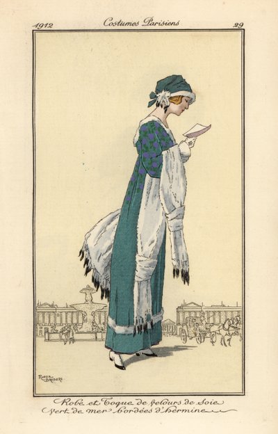 Femme lisant une lettre, vêtue d