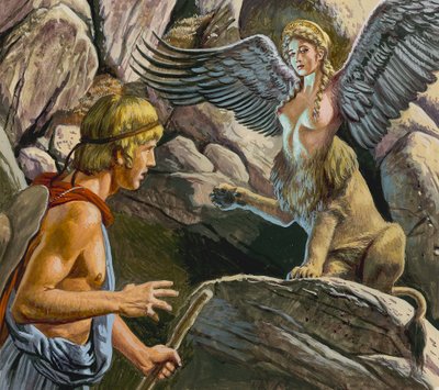 Œdipe rencontrant le Sphinx (gouache sur papier) - Roger Payne