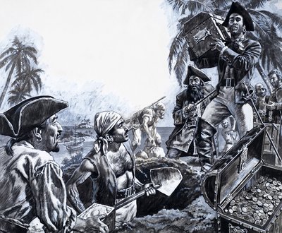 Pirate Gold, tiré de "The Treasure Hunters" (gouache sur papier) - Roger Payne