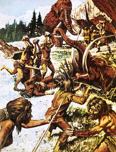 Hommes préhistoriques attaquant des mammouths - Roger Payne
