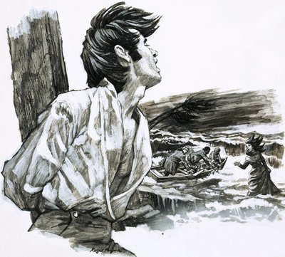 Roger Quinn attaché à une poutre à Noël Cay - Roger Payne