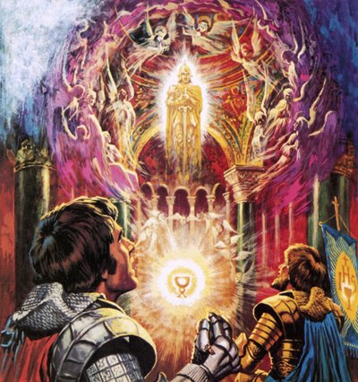 Sir Percival et Sir Bors assistent à la disparition du Saint Graal - Roger Payne