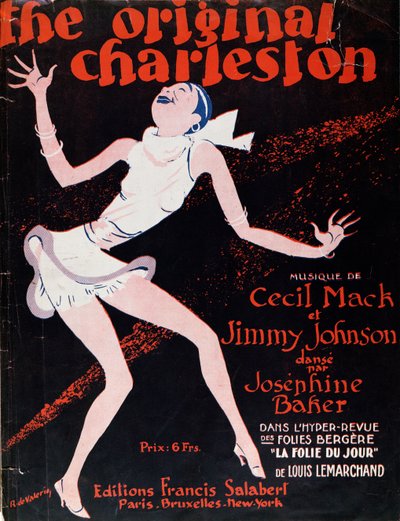 Josephine Baker (1906-75) dansant le Charleston, affiche publicitaire pour un spectacle aux Folies Bergère - Roger de Valerio