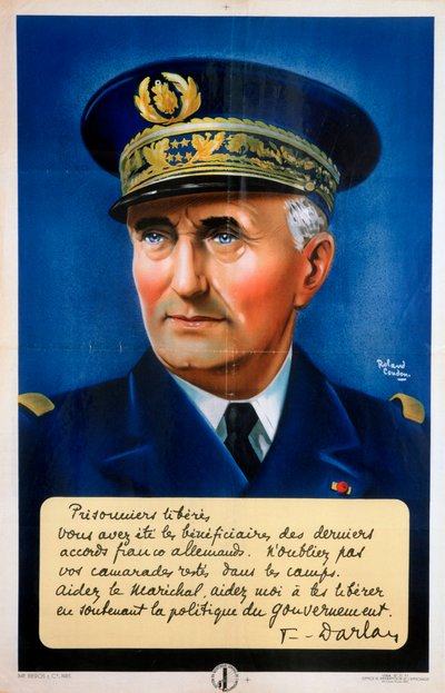 Amiral Darlan, affiche de propagande de Vichy, vers 1940-1942 - Roland Coudon