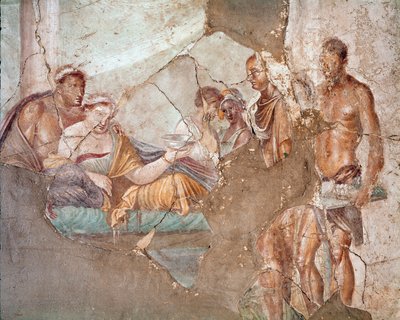 Un banquet, probablement la reine de Numidie Sophonisba se suicidant en buvant du poison (fresque) - Roman