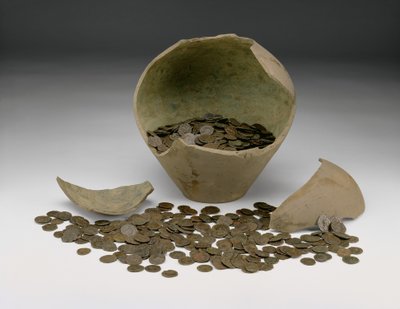 Trésor local complet de pièces romaines impériales avec jarre, le Trésor de Chalgrove II, de Chalgrove, Oxfordshire - Roman