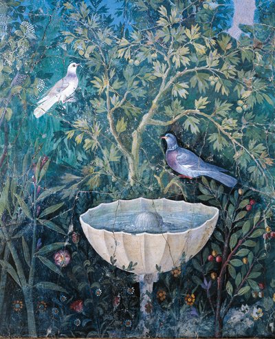 Détail de la fontaine et des oiseaux d