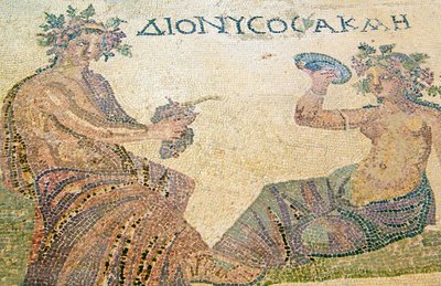 Dionysos conseillant la nymphe Akme, Maison de Dionysos, Paphos, Chypre (mosaïque) - Roman