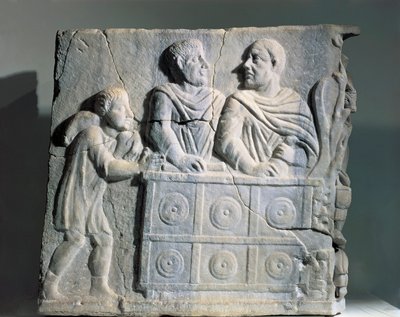 Fragment de sarcophage représentant un changeur, de Rome, Viale del Re - Roman