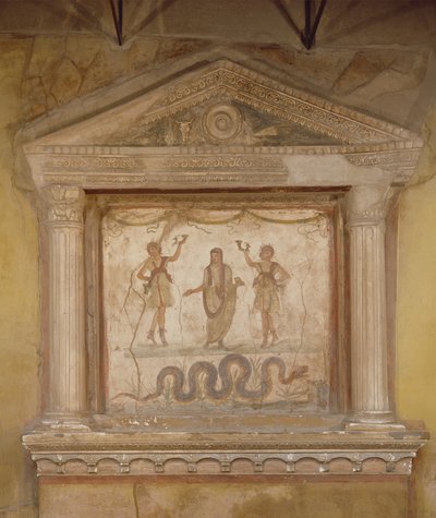 Sanctuaire domestique, de la Casa dei Vettii (fresque sur pierre) - Roman