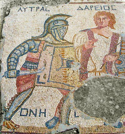 Lytras séparé de son adversaire par Darios, Maison des Gladiateurs, Kourion, Chypre (mosaïque) - Roman