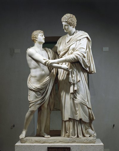Groupe sculptural en marbre représentant Oreste et Électre - Roman