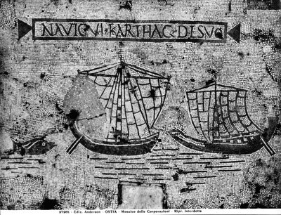 Détail de Pavement du Piazzale dell Corporazioni représentant une scène nautique (mosaïque) - Roman