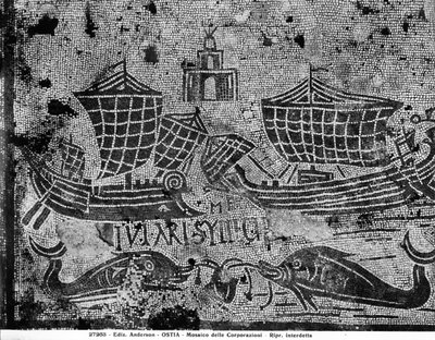 Détail de Pavement du Piazzale dell Corporazioni représentant une scène nautique (mosaïque) - Roman