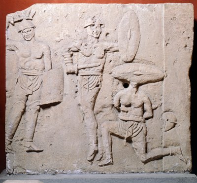 Relief représentant une scène de gladiateurs de la région de Due Madonne, Bologne, Civilisation romaine - Roman
