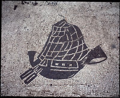 Art romain : "Navire". Mosaïque de la Corporation des gens de la mer, Place des Corporations - Roman