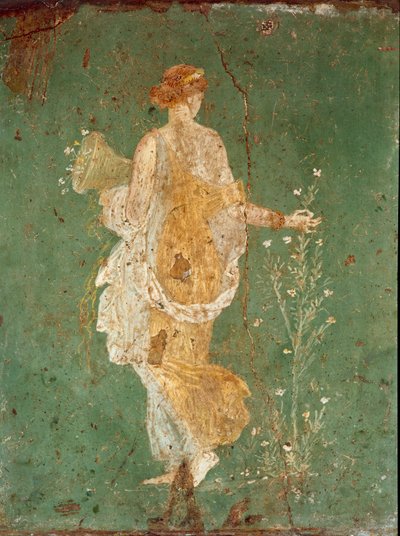 Art romain : "Printemps" Flora cueillant des fleurs. Fresque de la villa de Varano à Stabies (Stabiae), près de Pompéi. 15 av. J.-C.-60 ap. J.-C. Museo Archeologico Nazionale, Naples - Roman