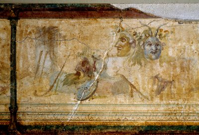 Art romain : Nature morte avec masques de théâtre (détail) - Roman