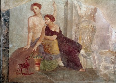 Art romain : « Deux femmes jouant avec une chèvre » Fresque du Ier siècle av. J.-C. Paris, Musée du Louvre - Roman