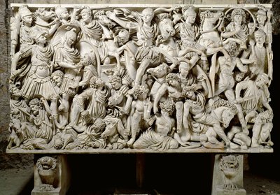 Art romain : sarcophage Ludovisi avec scène de bataille opposant les Romains aux barbares - 3ème siècle après J.-C., Dim. 153x273 cm - Rome, Museo Nazionale Romano - Ostiliano, fils de l