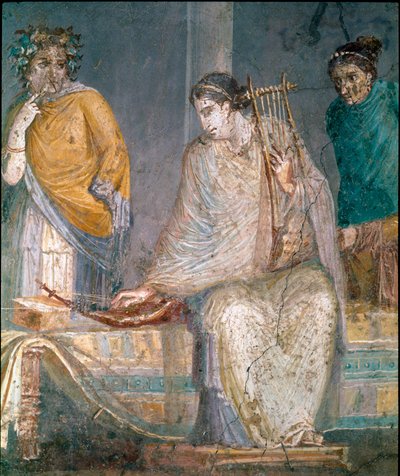 Art romain : un citharède. Fresque du site de Castellammare di Stabia près de Naples. 1er siècle après J.-C. - Roman
