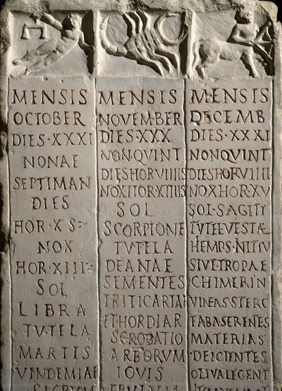 Calendrier du Champ de Mars indiquant les mois et les signes du zodiaque - Roman