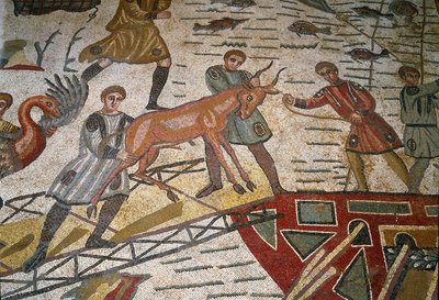 Art romain : détail de la mosaïque « La grande chasse » - Roman