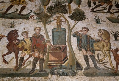 Art romain : détail de la mosaïque La petite chasse - Roman