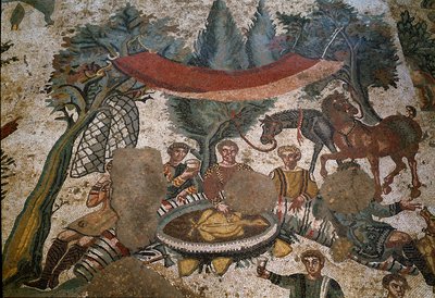 Art romain : détail de la mosaïque « La petite chasse » - Roman