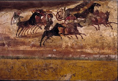 Art romain : course de quadriges. Fresque de la villa du quadrige. 4e style, Pompéi. Naples, Musée Archéologique National - Roman